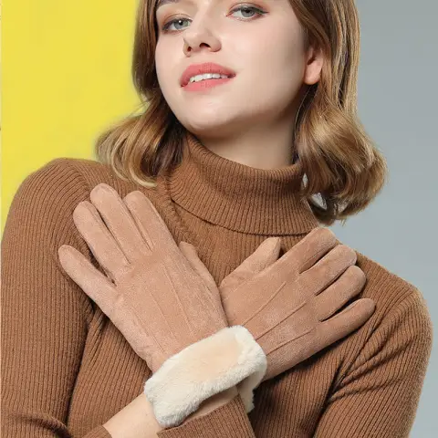 Women's Suede Winter Wool Warm Gloves