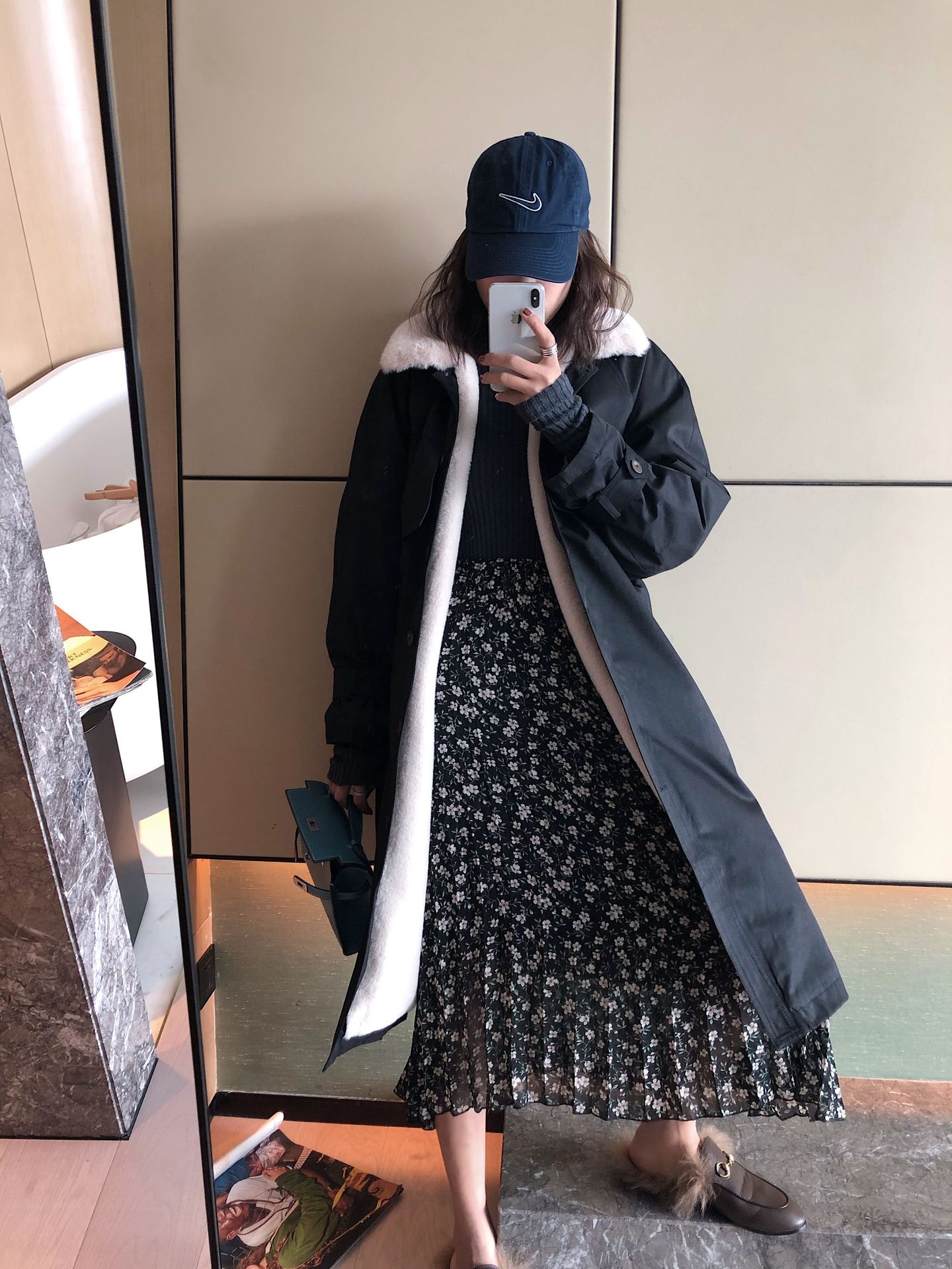 Rabbit fur lining trench coat