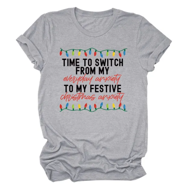 Pattern Printing Casual Short sleeved T shirt Women's Tops Light Gray Black Color - Shop at LoveMi