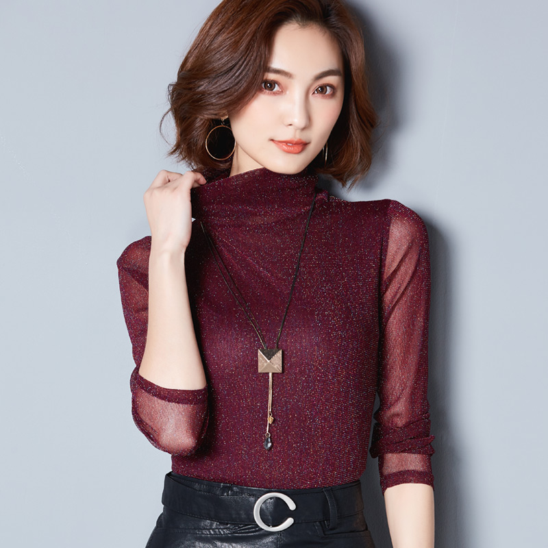 Women's turtleneck mesh bottoming shirt