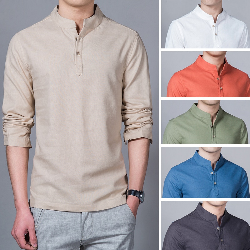 Cotton linen shirt solid color