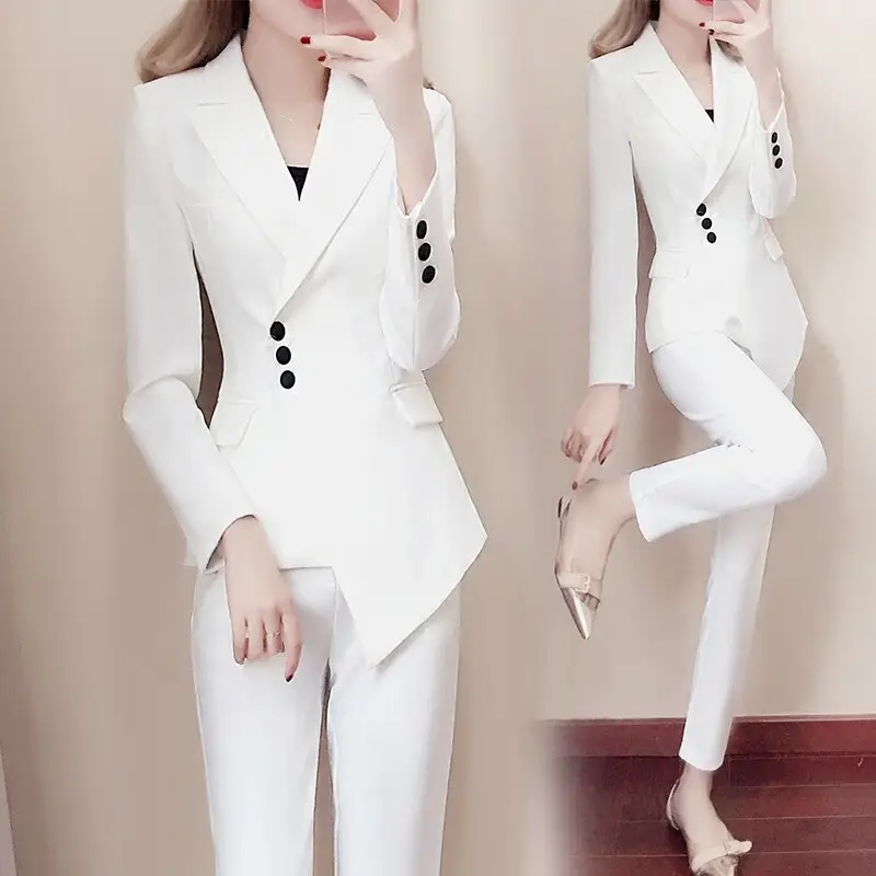 Women White Slim Pant Suits
