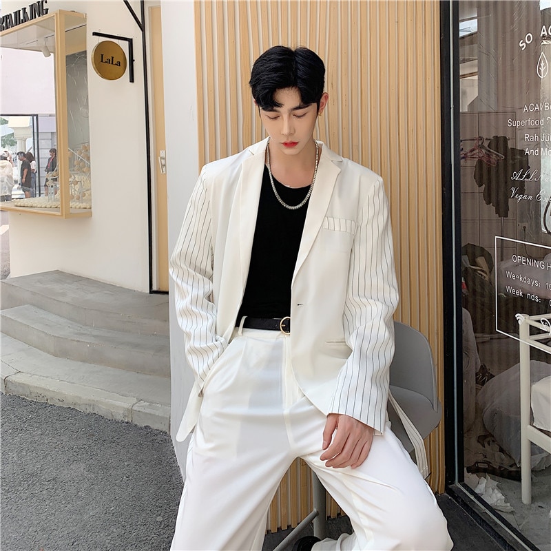 Striped colorblock strap one-button suit