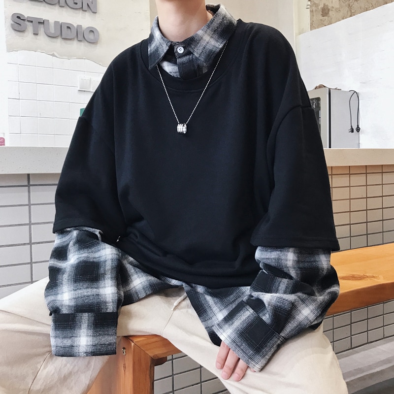 Fake two shirt collar sweater