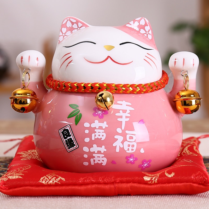 4.5 Inch Ceramic Maneki Neko Lucky Cat Statue