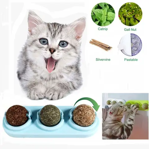 3pcs Lot Self-adhesive Rotated Catnip Lick Ball