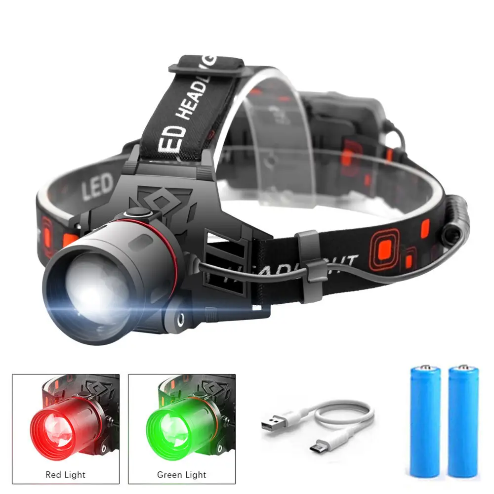 T6 White Light Green Red Zoom Headlight