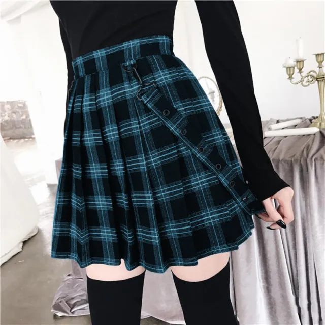 High Waist A Line Pleated Skirt Blue - Shop at LoveMi