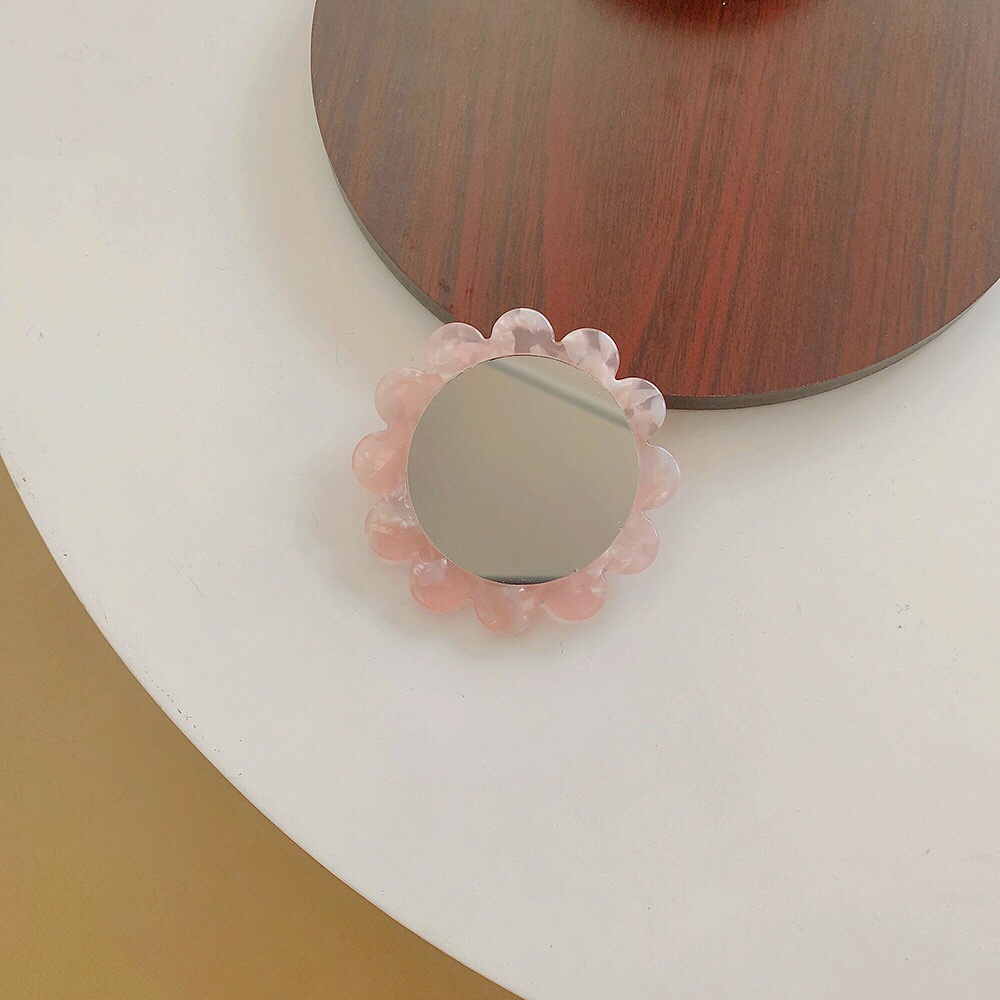 Specchio mirror rosa con piccole foglie, piccoli e carini, in custodia portatile