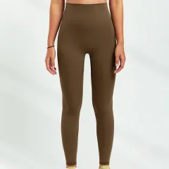 Women's High Waist Eco-Friendly Recycled Yoga Fitness Pants - Coffee - View 1