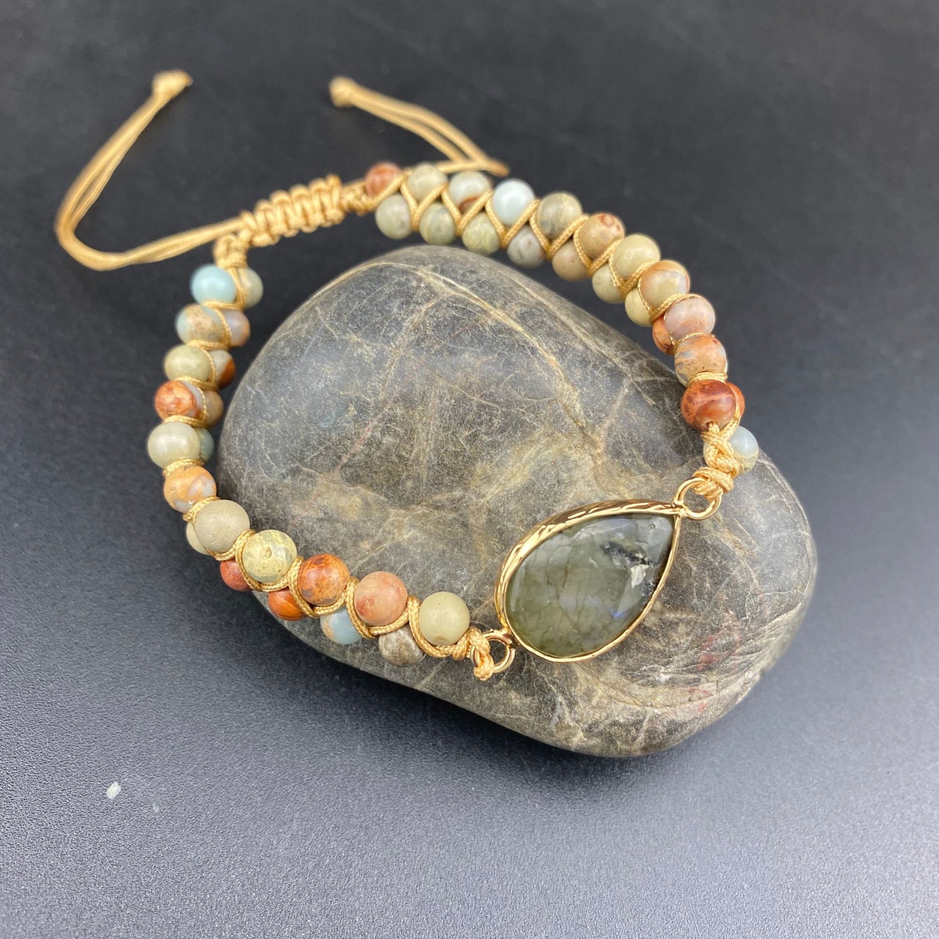 Title 3, Adjustable Natural Shoushan Stone Woven Bracelet