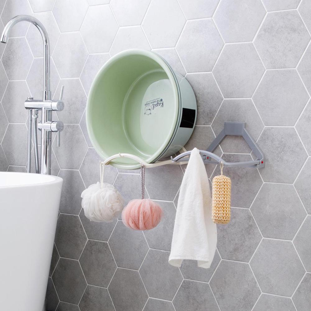 Wall Mounted Plastic Folding Washbasin Storage Rack Wall Hanging Bathroom Strong Sticker Hook Kitchen Storage Shelves Space Save