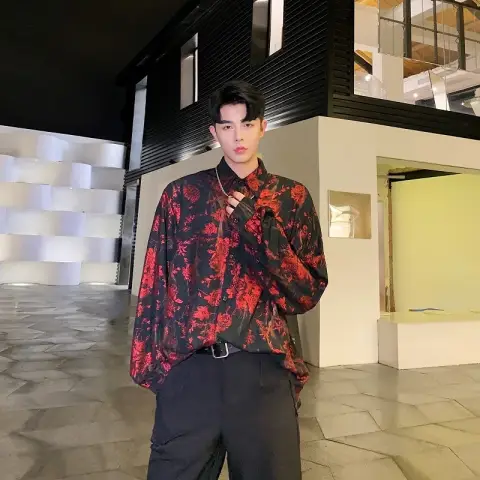 Male Streetwear Hip Hop Party Floral Shirt