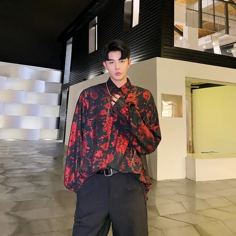 Male Streetwear Hip Hop Party Floral Shirt