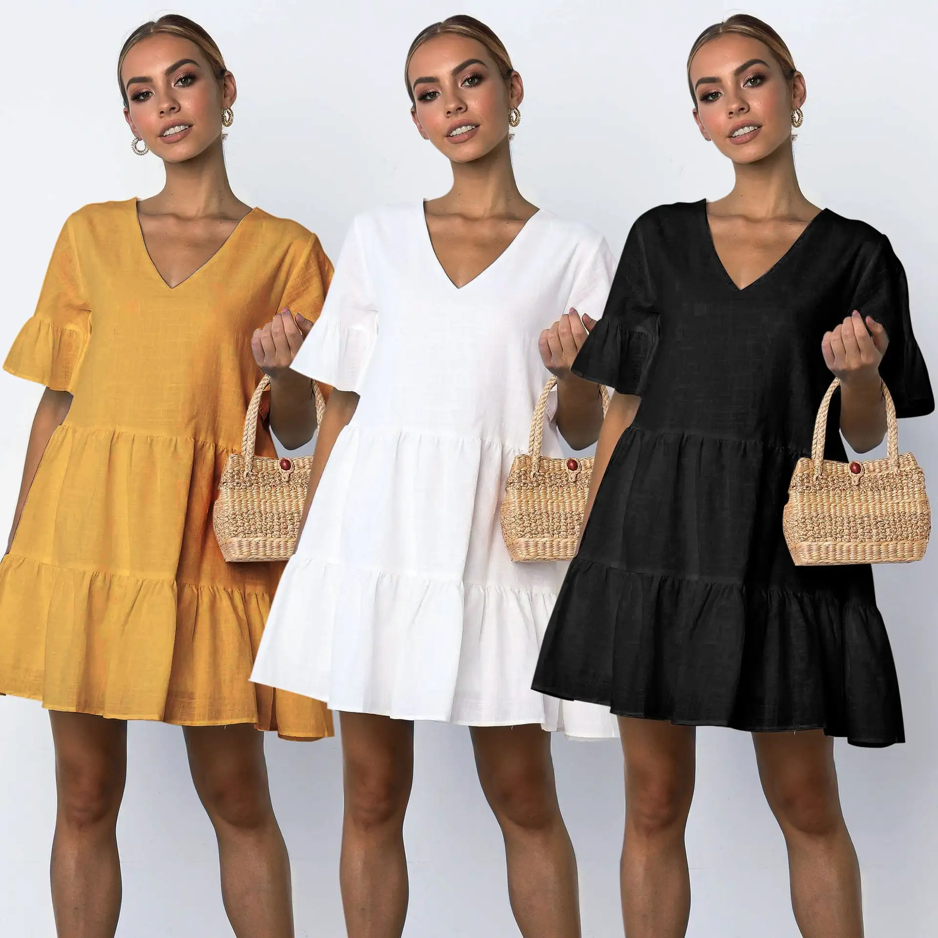 V-neck ruffled elegant sweet dress