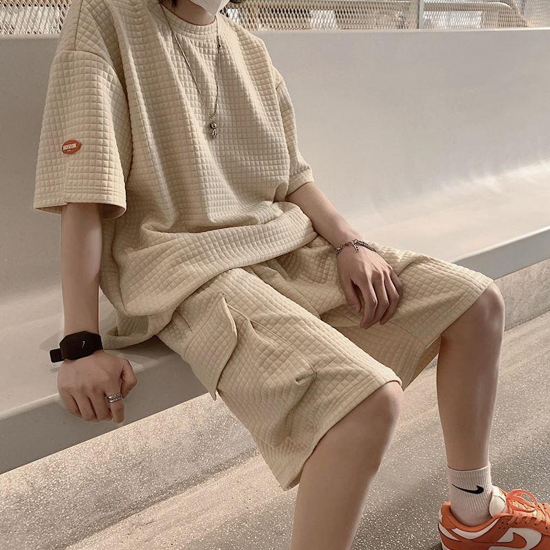 Men's Workwear Short Sleeve Shorts Two Piece Loose Casual