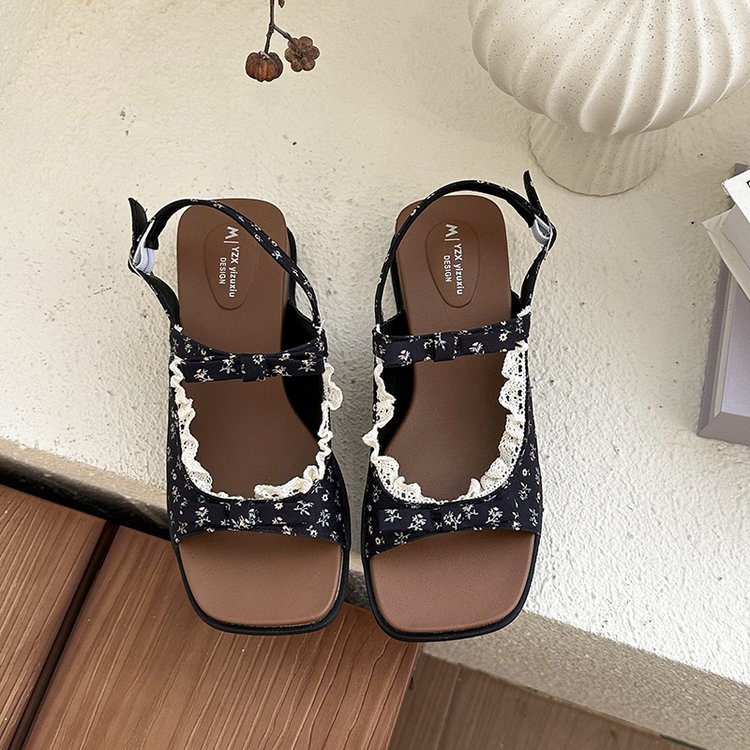 Small Floral Thick Sole With Skirt, Cool Slippers For Summer Height Increase, Bow Tie, One Line Beach Slippers For Women