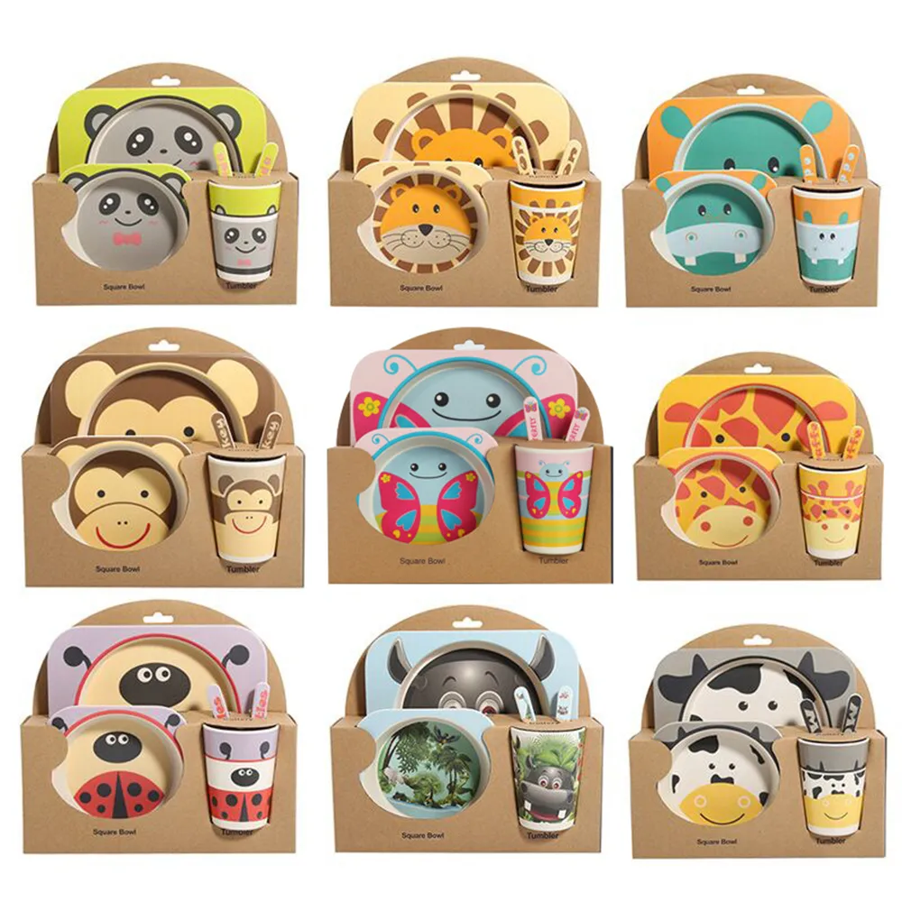 5PCS Children Tableware Set-Five-piece Natural Bamboo Fiber Bowl