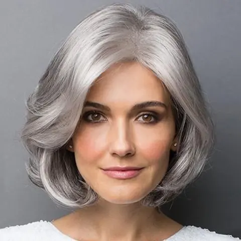 Silver Gray Short Curly Hair Fluffy Realistic Bobo Head