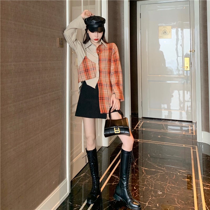 Patchwork irregular check jacket
