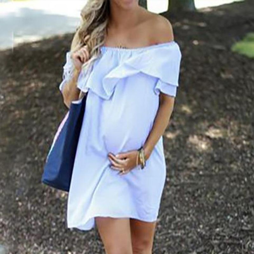 750358517524 - Maternity dress with shoulder flounce