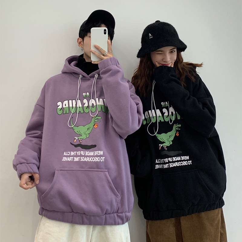 Couple thickened hooded small dinosaur sweater