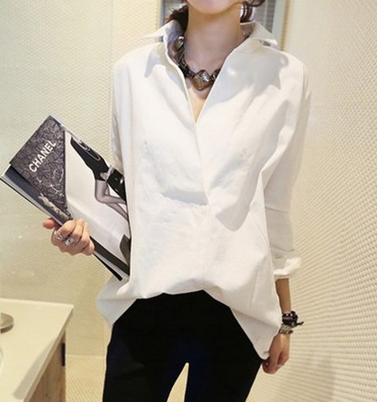 Spring new Korean women's loose cotton long-sleeved shirt