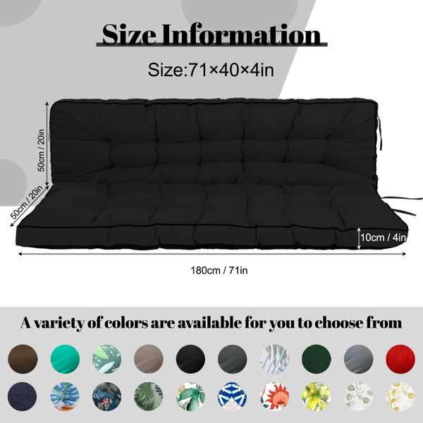 Outdoor Swing Cushions 70 Inch, Waterproof 4in Thick Porch Swing Cushion Replacement With Backrest And Ties, Comfortable 2-3 Seat Pation Swing Pad For Backyard, Garden, Lawn, Outdoor Furniture-black — foto 3