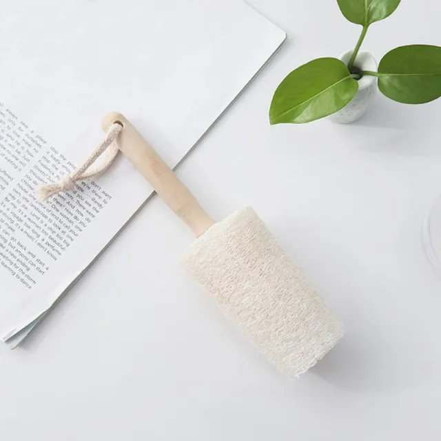 Natural Loofah Bottle Cup Brush Wooden Handle Beige - Shop at LoveMi