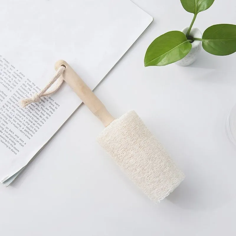 Natural Loofah Bottle Cup Brush Wooden Handle - Beige