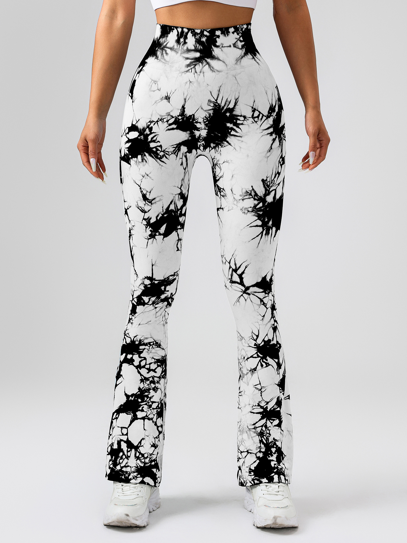 Pantalones de yoga acampanados con control de abdomen de cintura alta para mujer, tie-dye elásticos adelgazantes Bo - Imagen 11 de 12