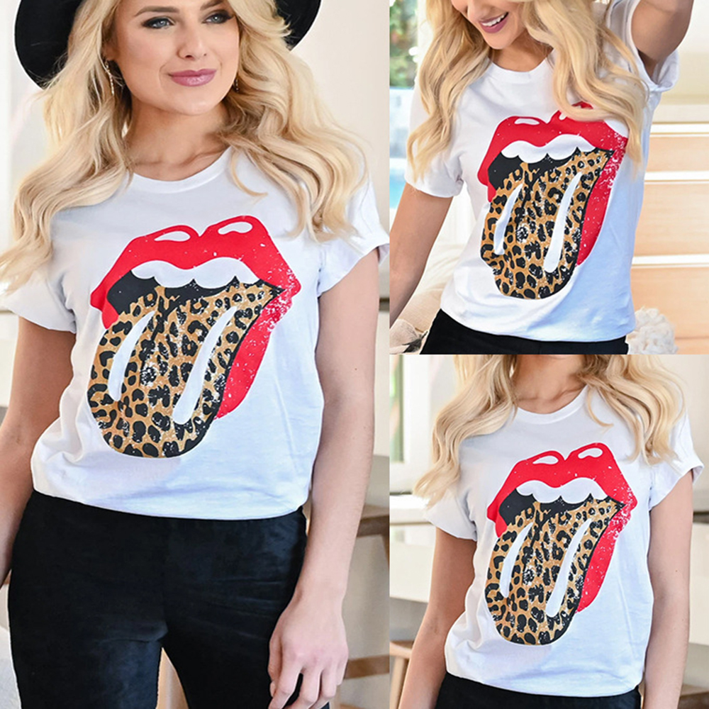 Fun Red Lip Pattern Casual Short Sleeve T-Shirt