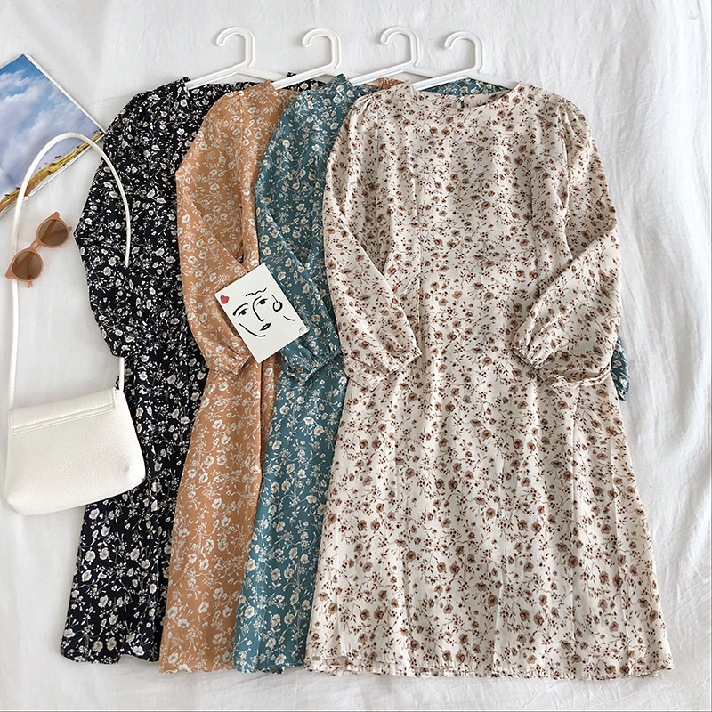 Floral Round Neck Bow Tie Dress