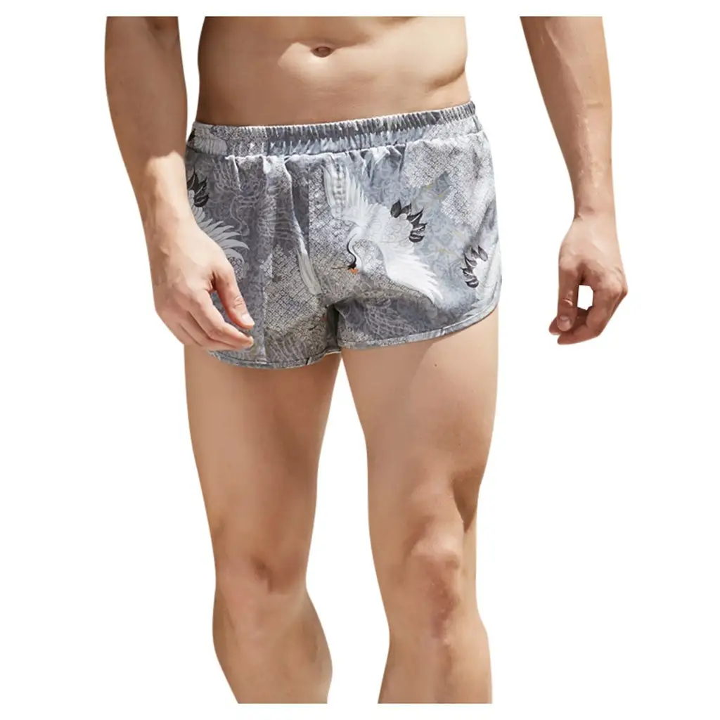 White Crane Print Shorts