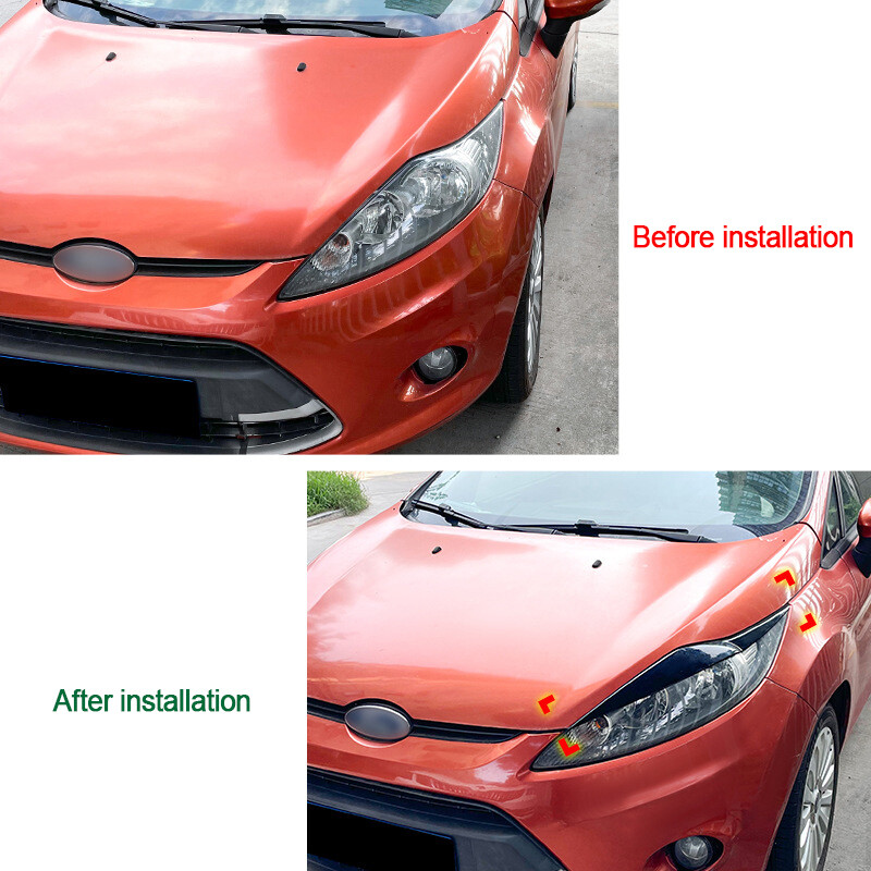 2x Eyebrows Trim Cover For Ford Fiesta MK7 2008  2012 Headlight Lids Gloss Black