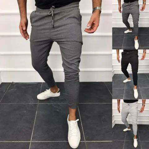 Lace-up Casual Pants Solid Color Jogging