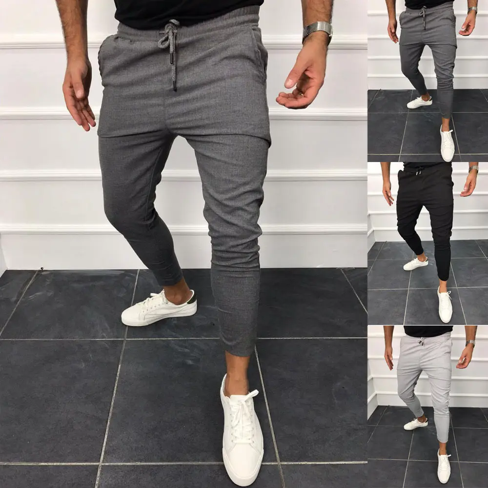 Lace-up Casual Pants Solid Color Jogging