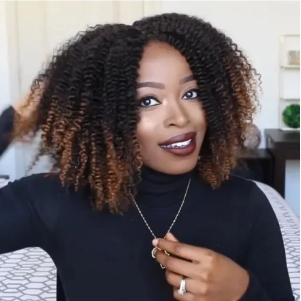 Wig short curly hair explosion head small curly wig wig Black Gradient Brown - Shop at LoveMi