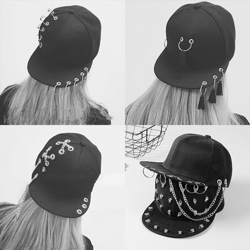 Hip-hop trend ring hoop pin rivet flat along hat
