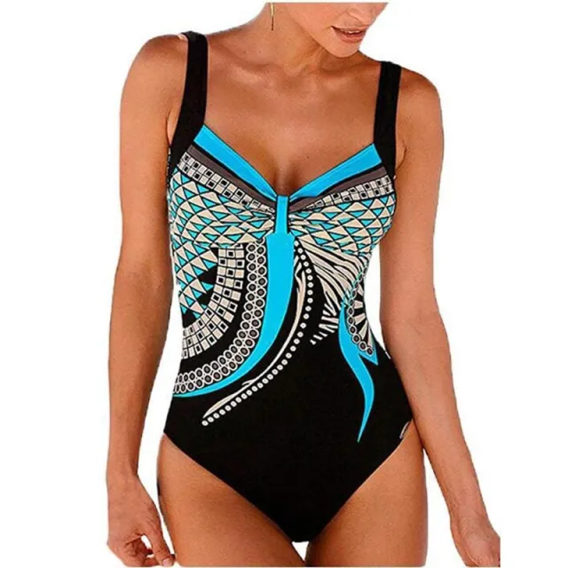 Strap retro printed sexy backless ladies one piece swimsuit Blue - Shop at LoveMi