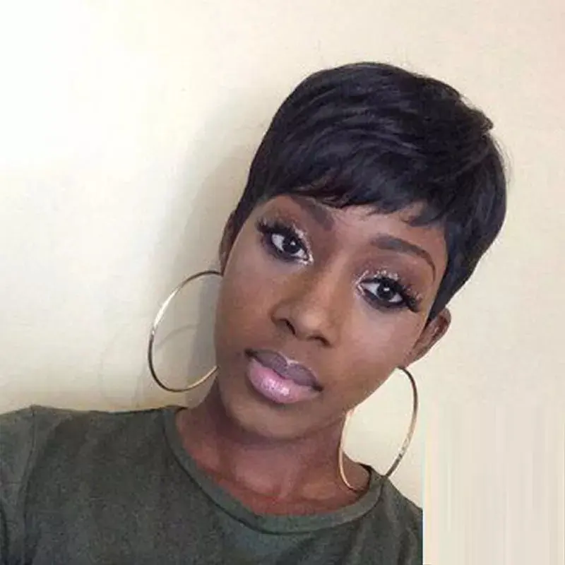 Oblique Bangs Short Straight Hair Hood