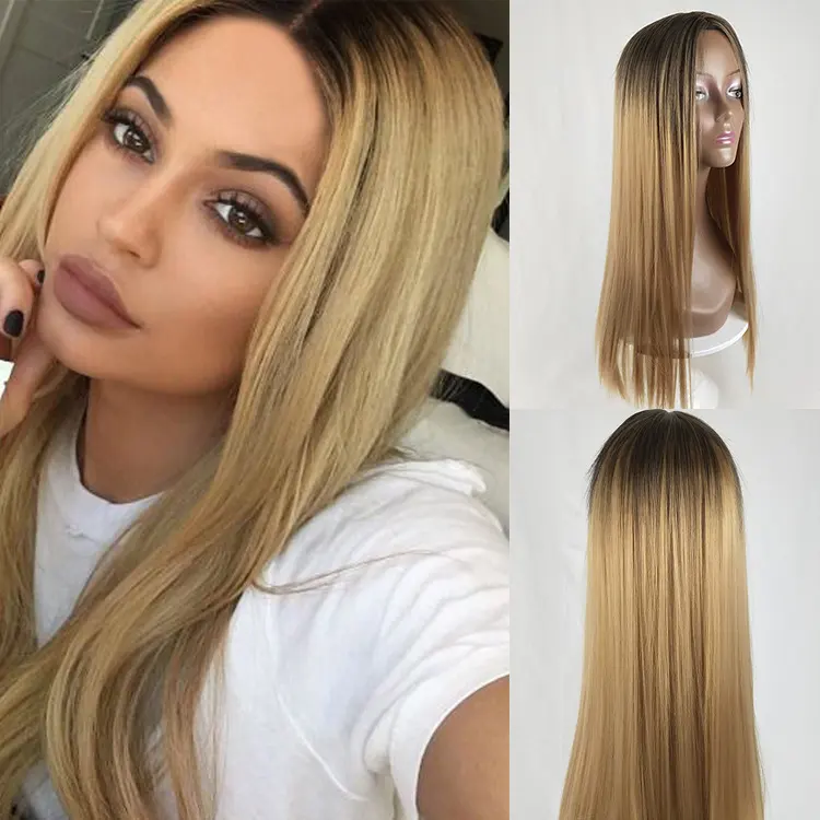 Long Straight Hair Fashion Gradient Fake