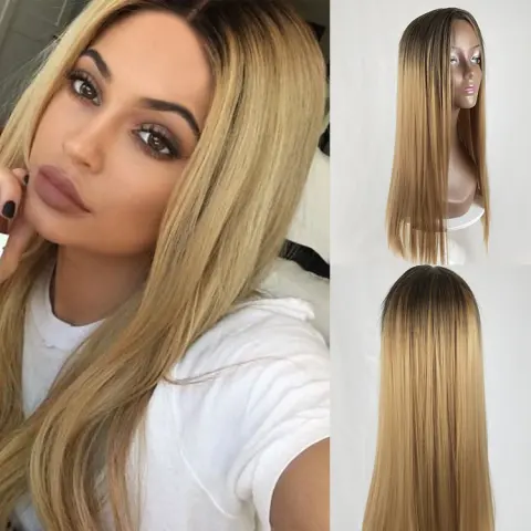 Long Straight Hair Fashion Gradient Fake