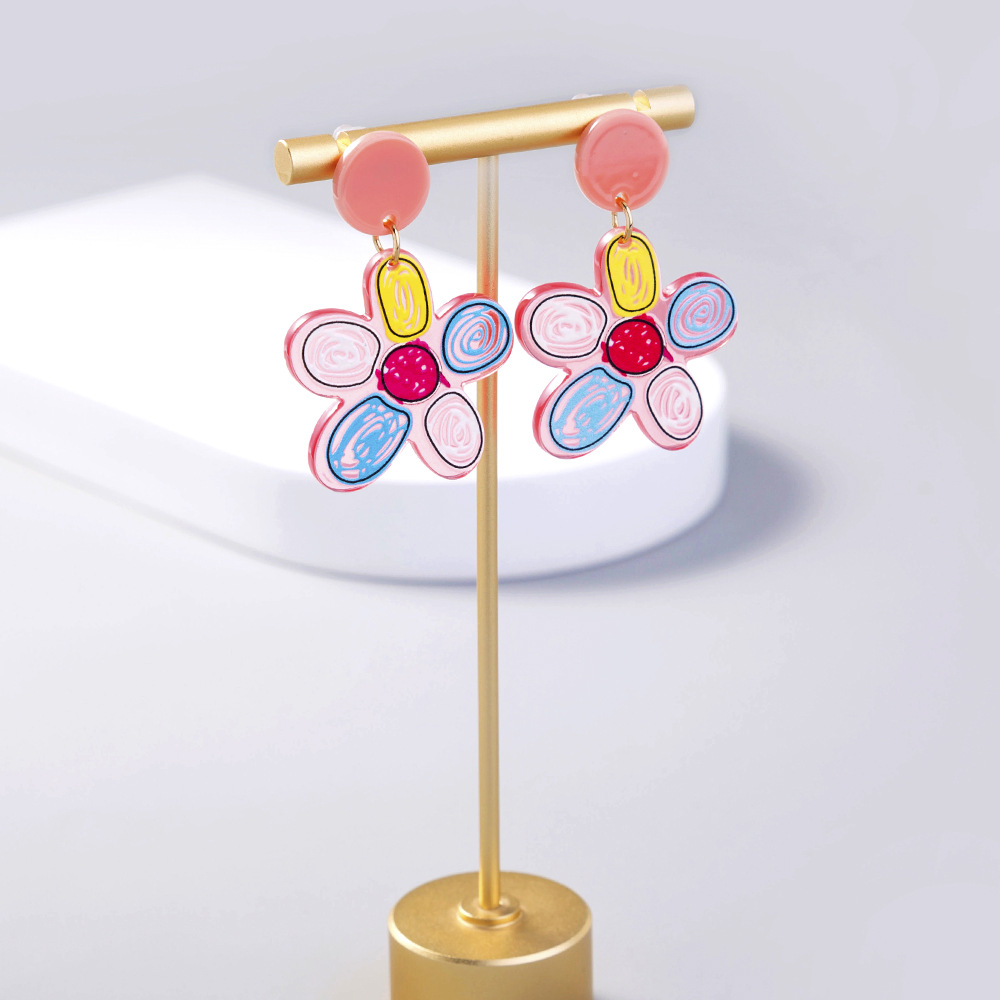 Colorful Sunflower Graffiti Acrylic Flower Earrings Female Accessories