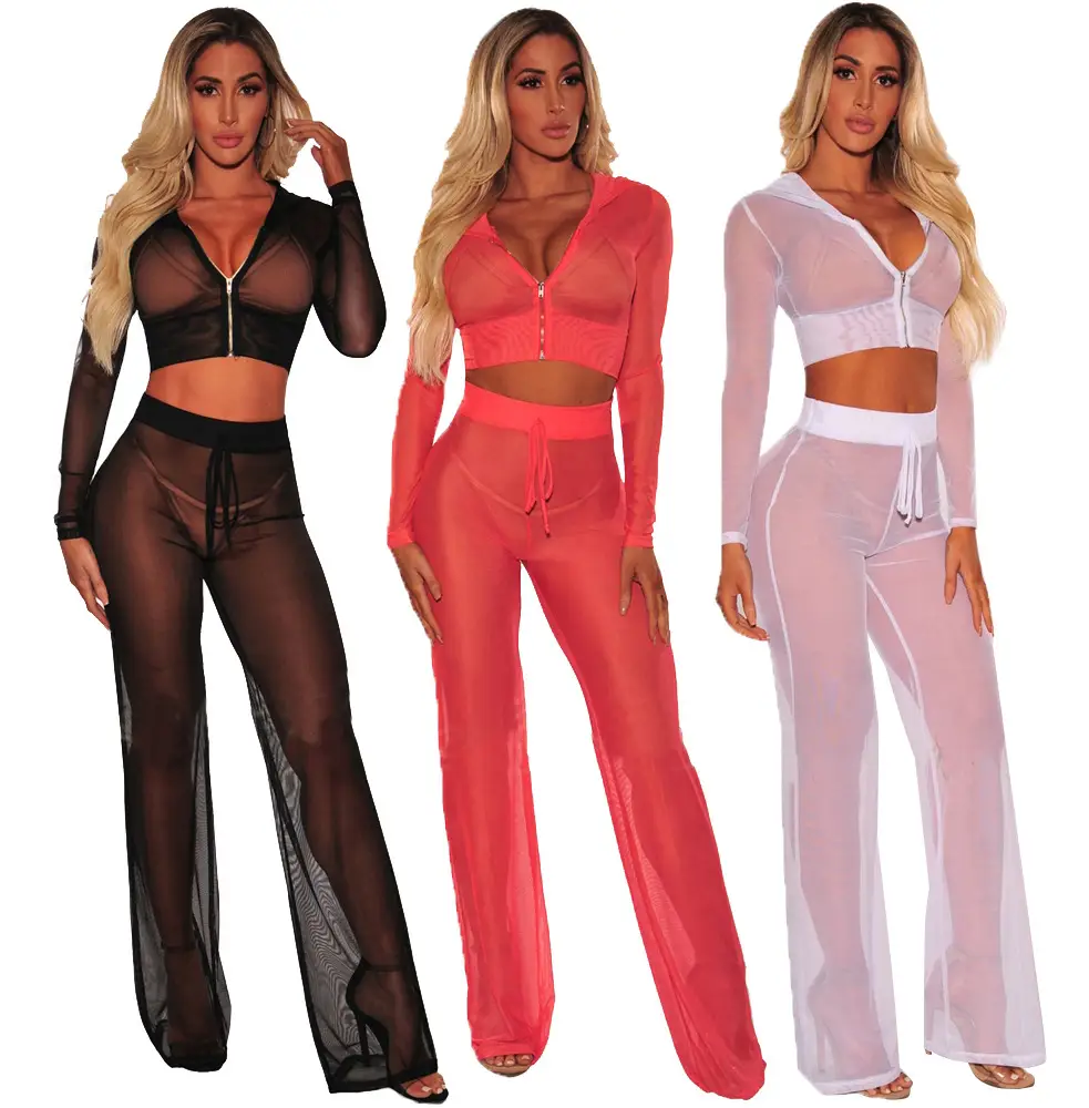 Mesh openwork sexy zipper tide suit