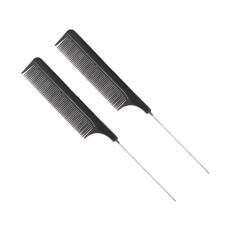 Black Plastic Steel Pinpoint Tail Comb Shape Close-Tooth Comb