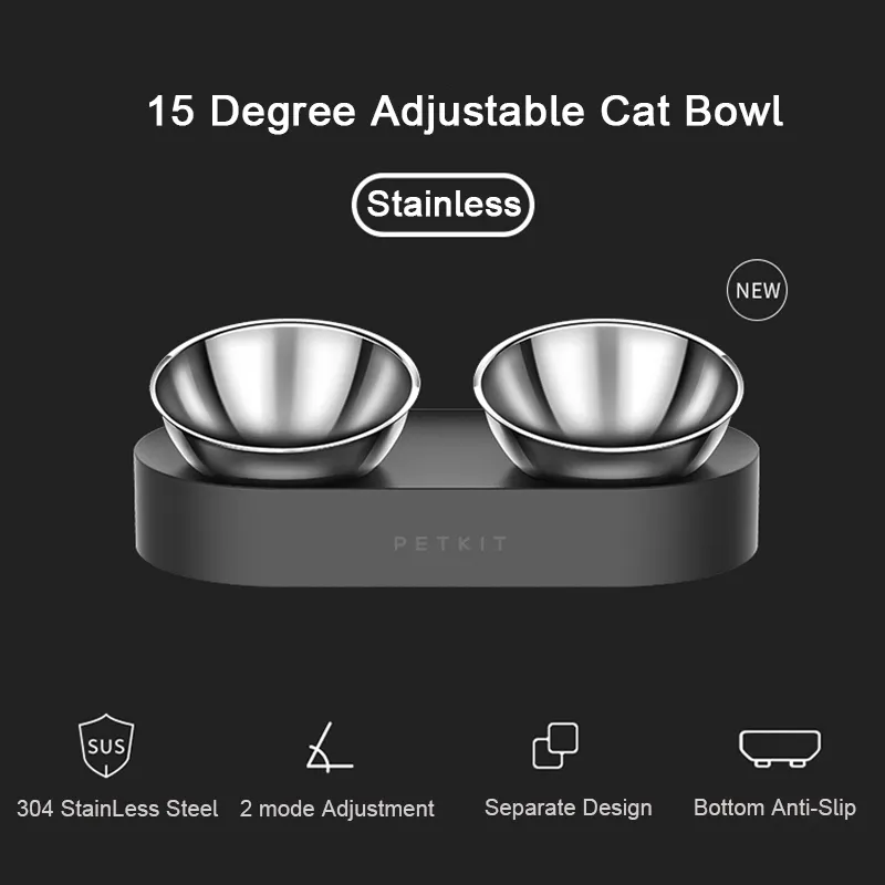 Stainless Steel Pet Adjustable Feed Bowl Double