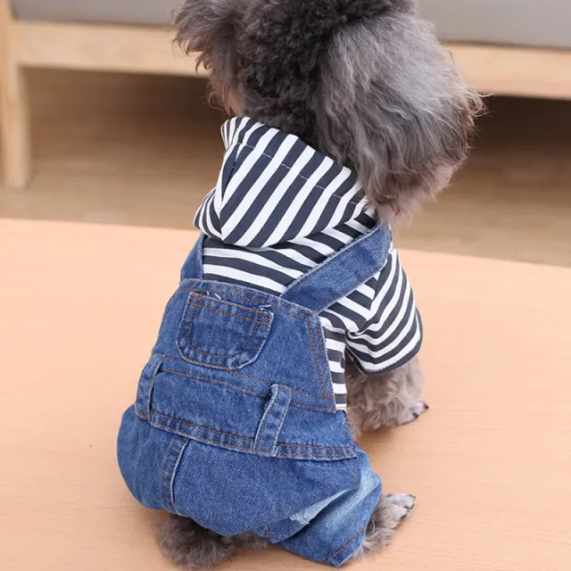Dog dress stripe denim belt pants Stripe - Shop at LoveMi
