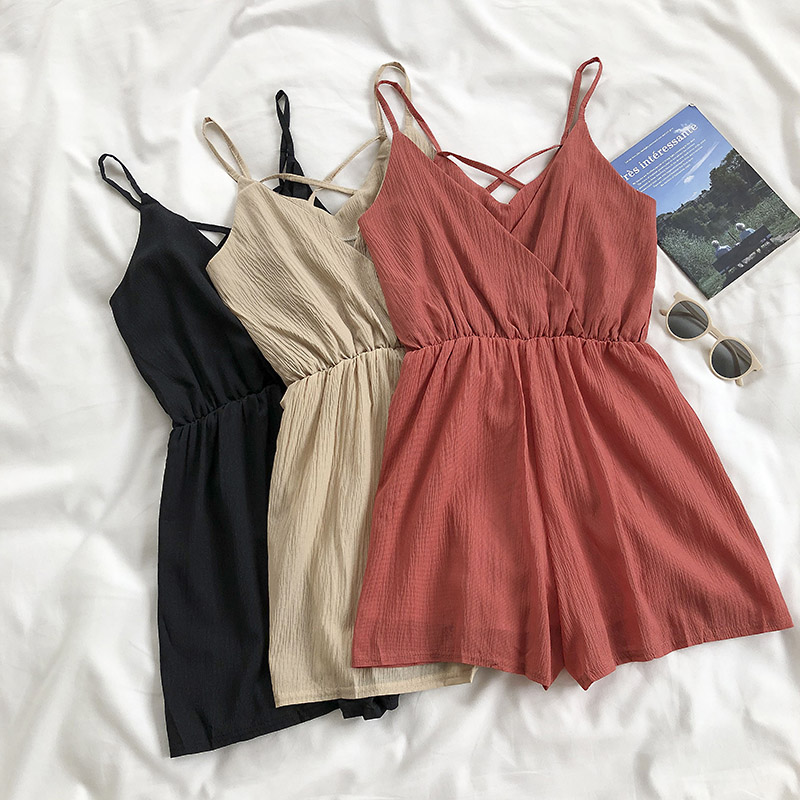 back cross elastic waistband Jumpsuit