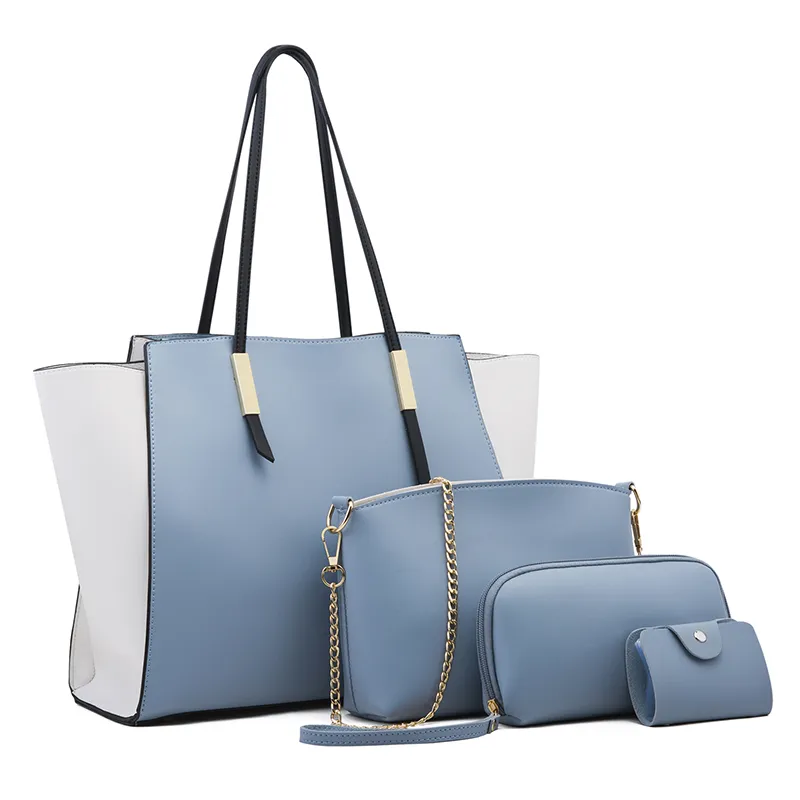 Women's solid color four-piece bag - Blue